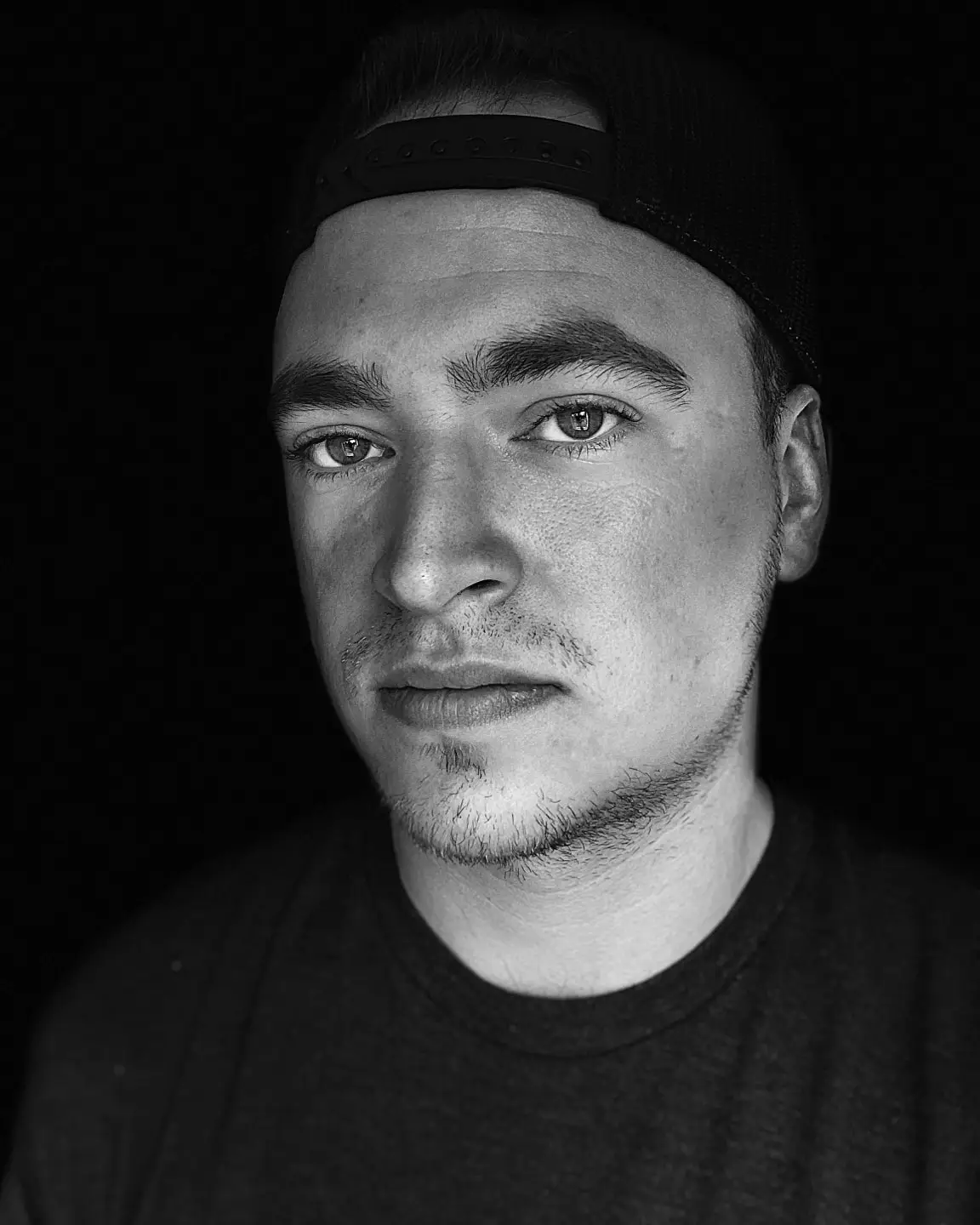 Tyler Bankston, DJ Seeker, black-and-white portrait